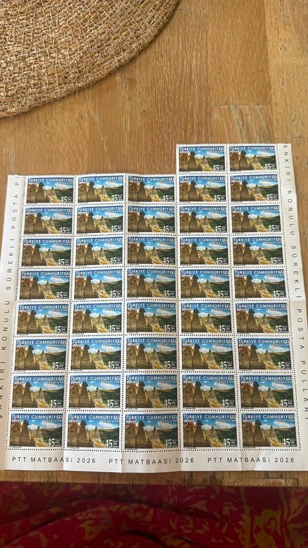 A sheet of 42 Turkish stamps